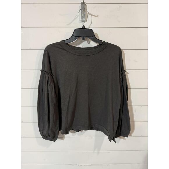 Aerie Tops - Aerie Women’s Dark Gray Puff Sleeve Long Sleeve Top Crew Neck XS NWT